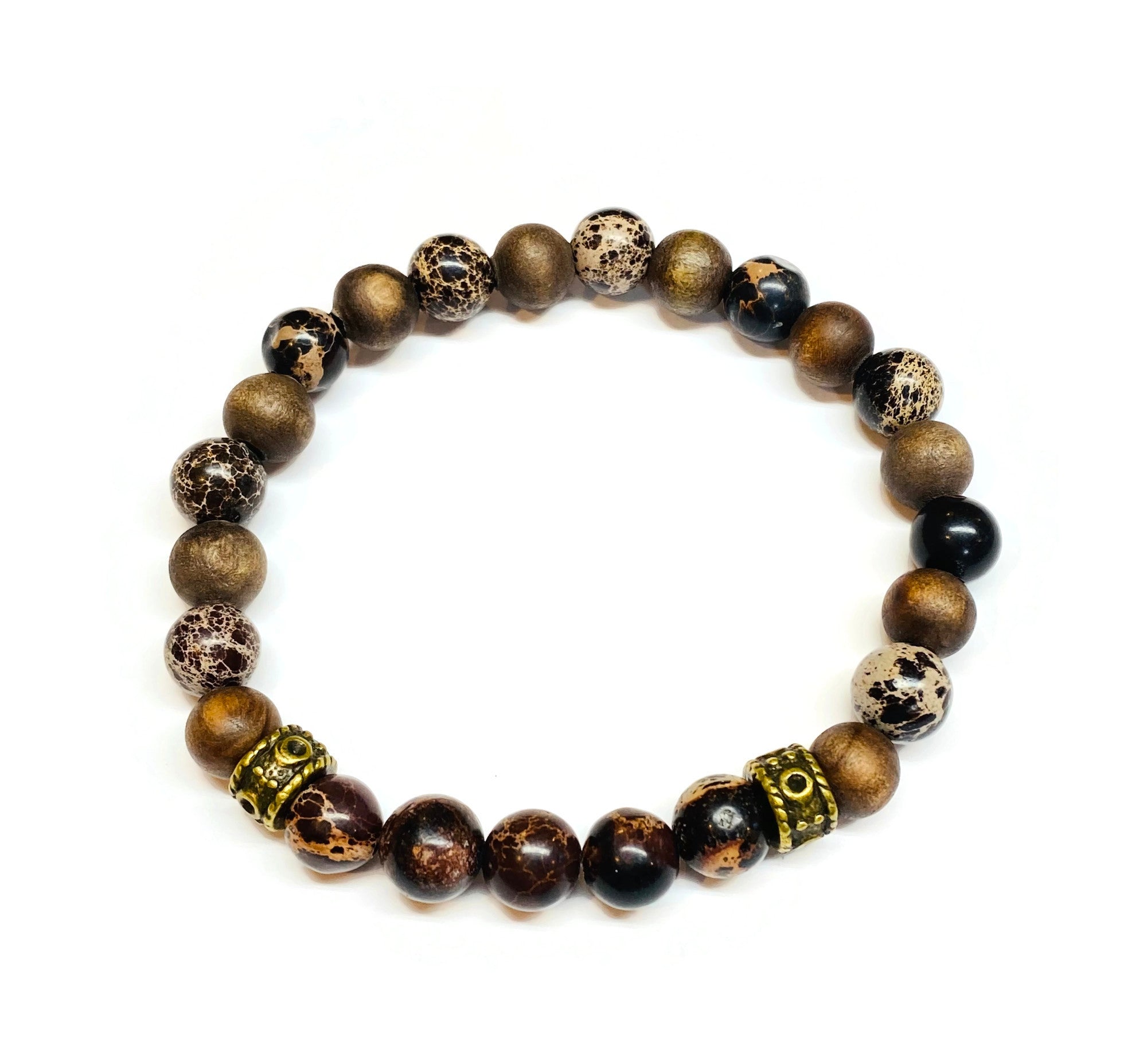 Brown Sea Jasper and Olive Wood Beads Bracelet