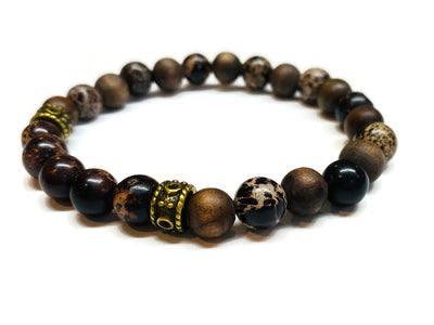 Brown Sea Jasper and Olive Wood Beads Bracelet