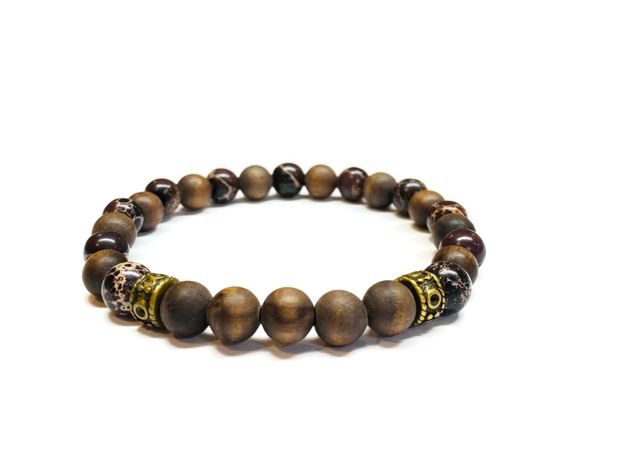 Brown Sea Jasper and Olive Wood Beads Bracelet