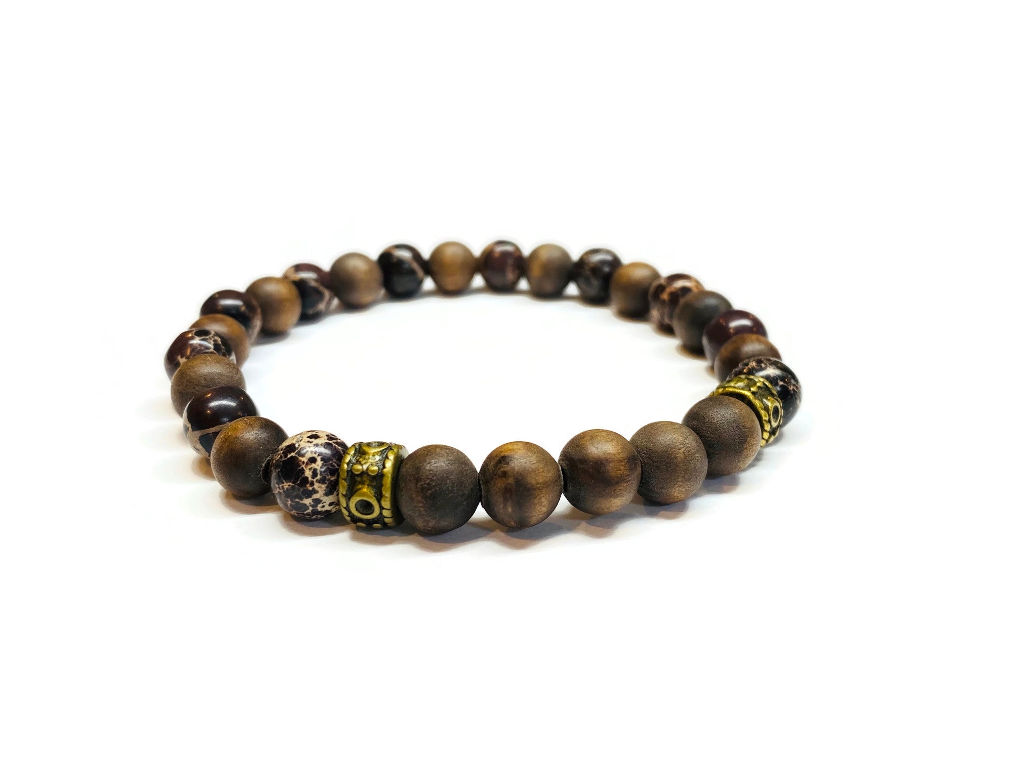 Brown Sea Jasper and Olive Wood Beads Bracelet