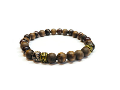 Brown Sea Jasper and Olive Wood Beads Bracelet