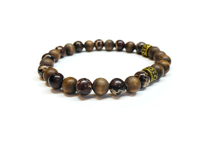 Brown Sea Jasper and Olive Wood Beads Bracelet