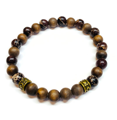 Brown Sea Jasper and Olive Wood Beads Bracelet