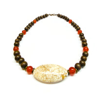 Load image into Gallery viewer, Carnelian, Olive Wood with White Howlite Focal necklace
