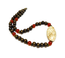 Load image into Gallery viewer, Carnelian, Olive Wood with White Howlite Focal necklace
