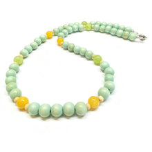 Load image into Gallery viewer, Mint Green Wood, Cloudy Yellow and Green FLower Jade Necklace
