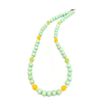 Load image into Gallery viewer, Mint Green Wood, Cloudy Yellow and Green FLower Jade Necklace
