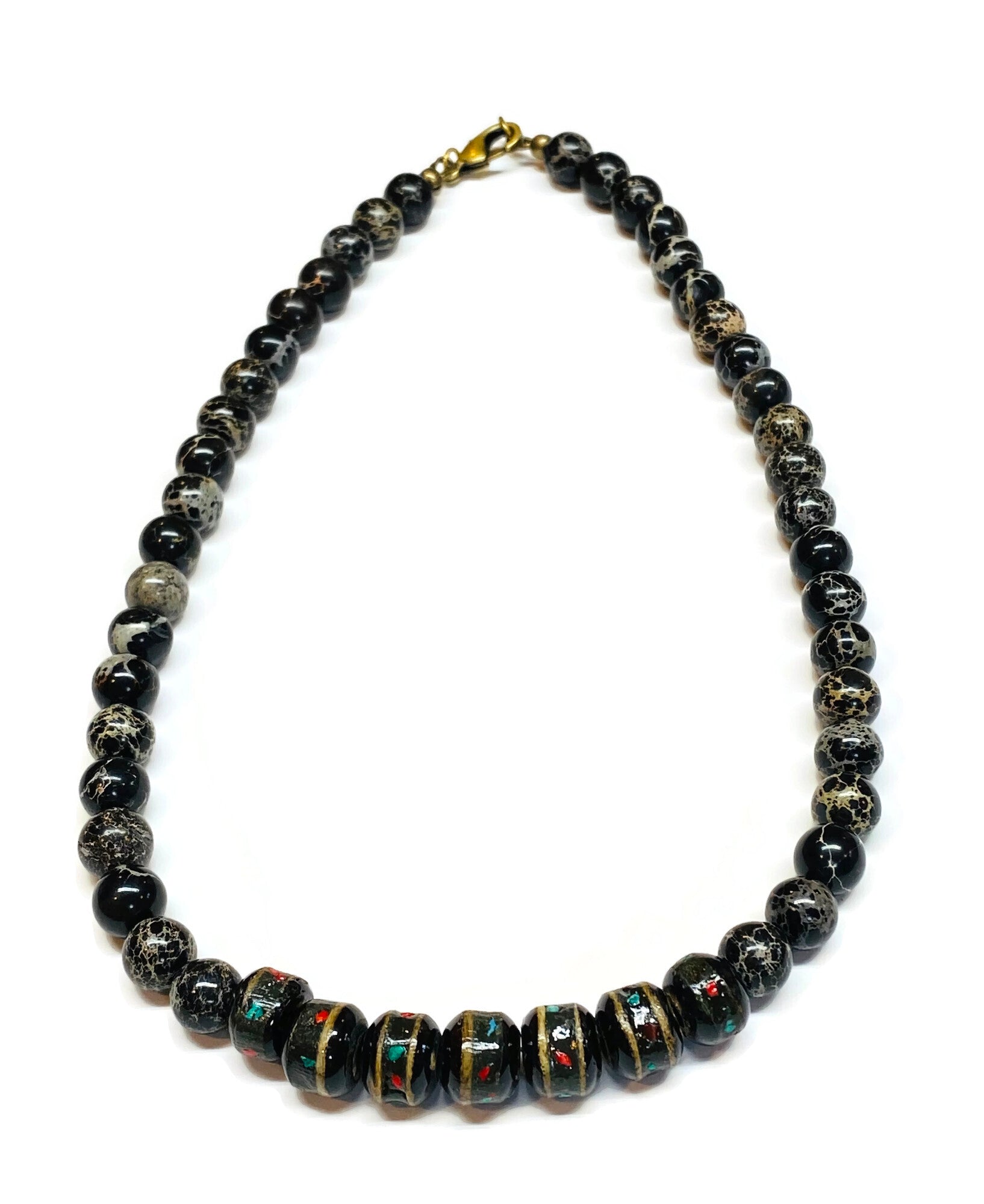 Yak Bone and Black Sea Jasper Beaded Necklace