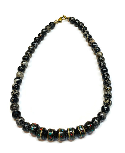 Yak Bone and Black Sea Jasper Beaded Necklace