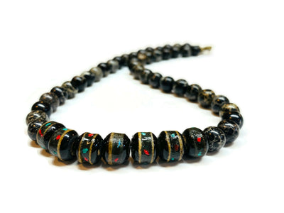 boho tribal surf african yak horn beaded necklace black sea sediment jasper for men african artisan beach