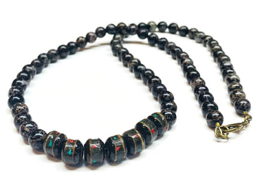 boho tribal surf african yak horn beaded necklace black sea sediment jasper for men african artisan beach