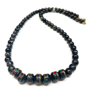 boho tribal surf african yak horn beaded necklace black sea sediment jasper for men african artisan beach