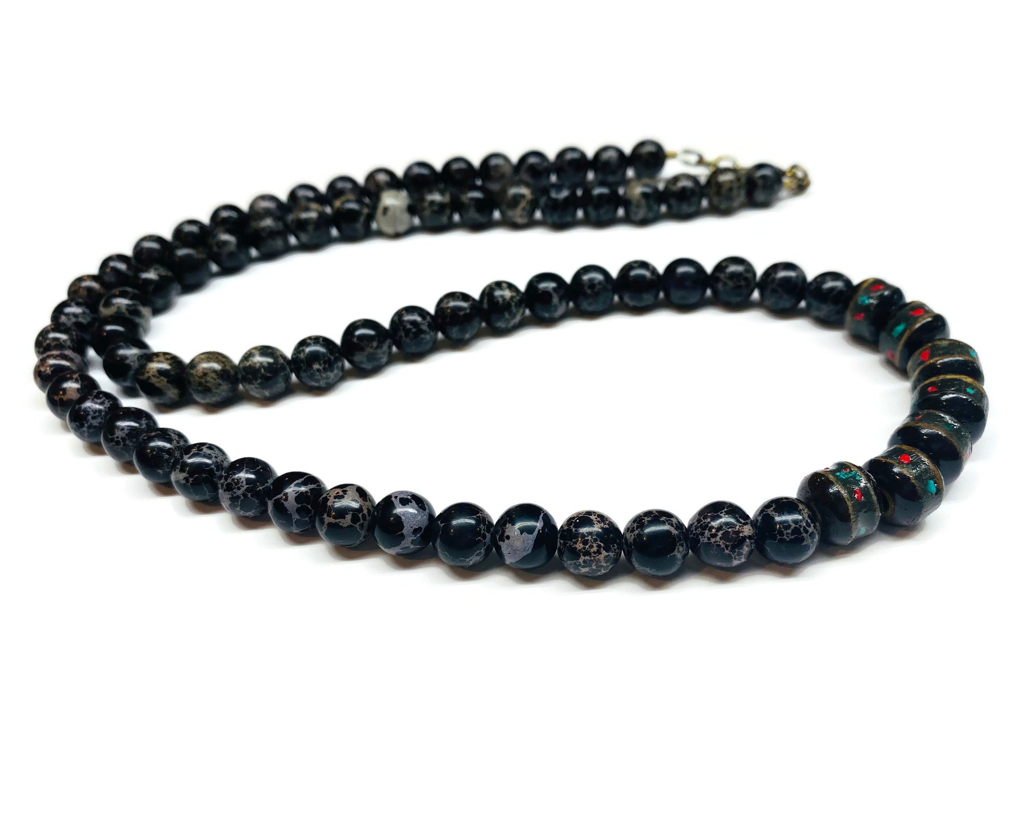 Yak Bone and Black Sea Jasper Beaded Necklace