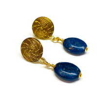 Load image into Gallery viewer, Golden stud hoop earrings with gemstone
