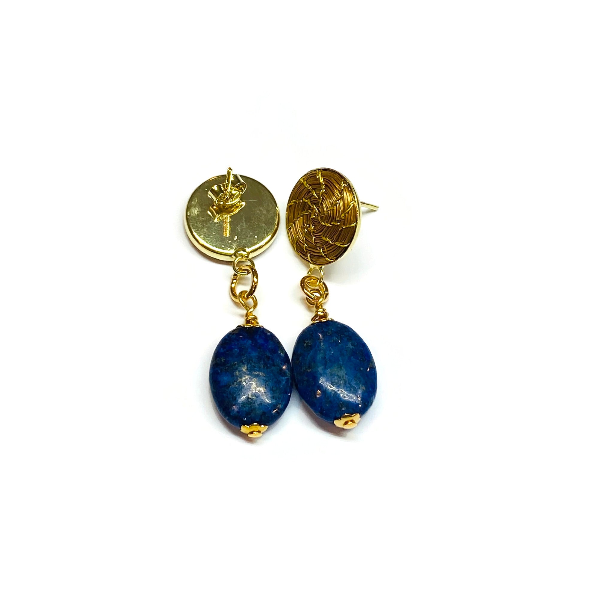 Golden stud hoop earrings with gemstone