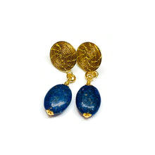 Load image into Gallery viewer, Golden stud hoop earrings with gemstone
