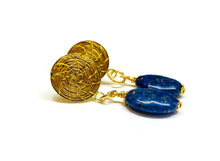 Load image into Gallery viewer, Golden stud hoop earrings with gemstone
