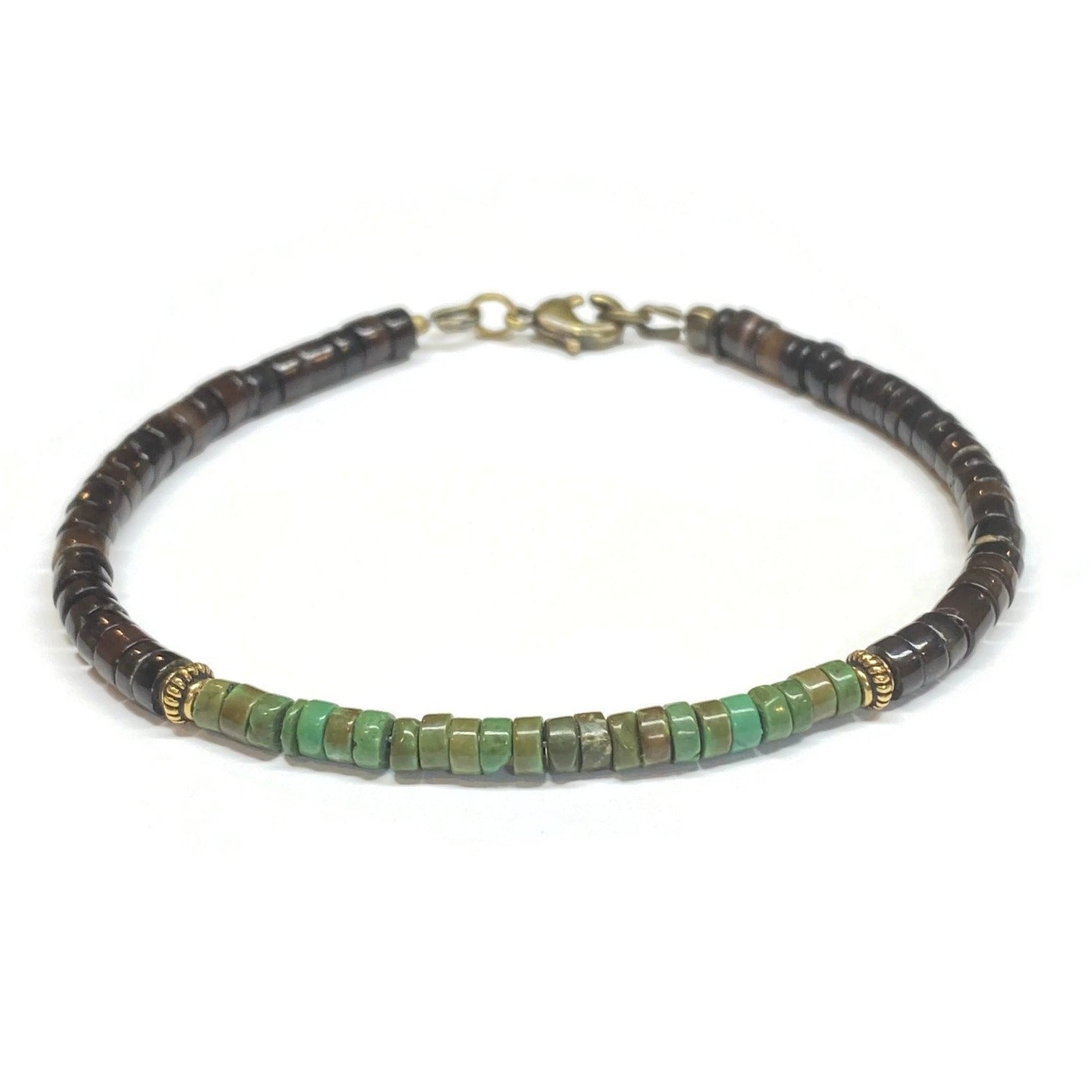 Green turquoise and Brown shell heishi bracelet for men and women