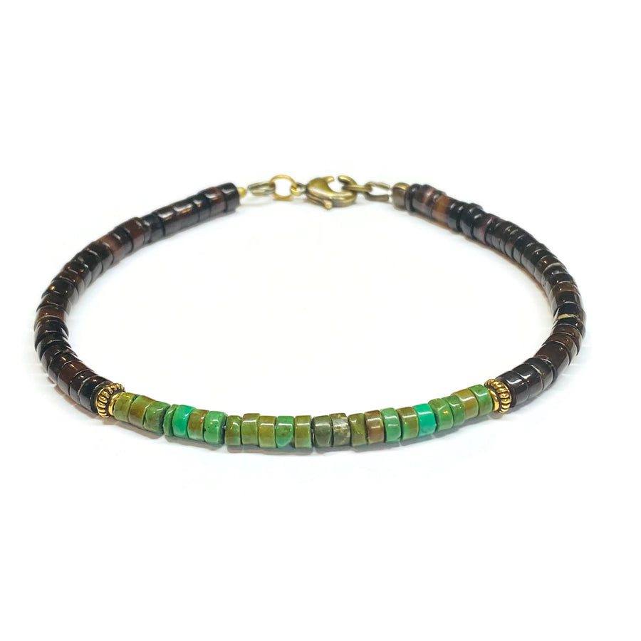 Green turquoise and Brown shell heishi bracelet for men and women