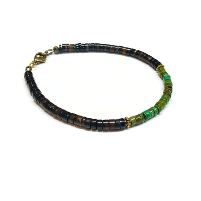 Green turquoise and Brown shell heishi bracelet for men and women