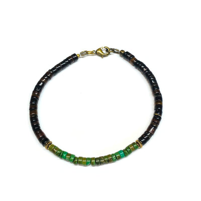 Green turquoise and Brown shell heishi bracelet for men and women