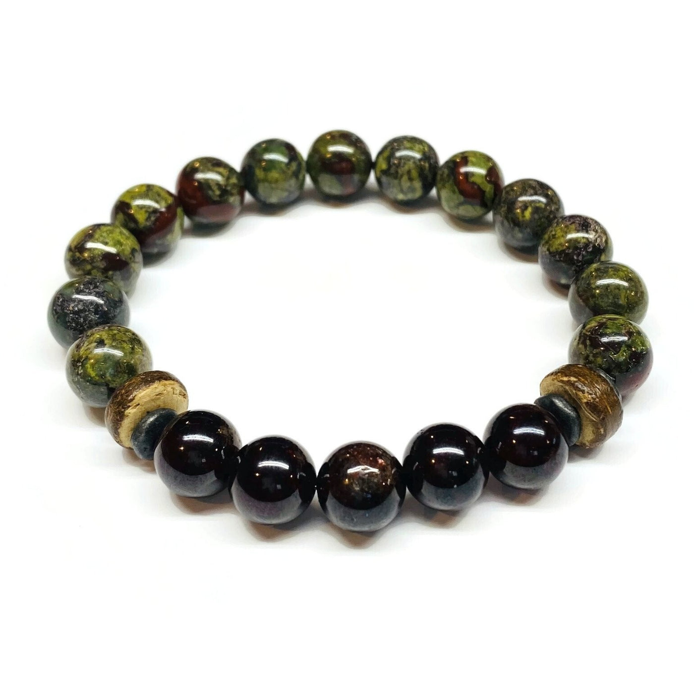 10mm Garnet Gemstone and Dragon Blood Jasper Bracelet