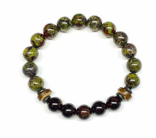 Load image into Gallery viewer, 10mm Garnet Gemstone and Dragon Blood Jasper Bracelet
