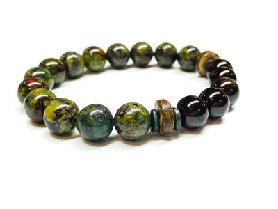 10mm Garnet Gemstone and Dragon Blood Jasper Bracelet