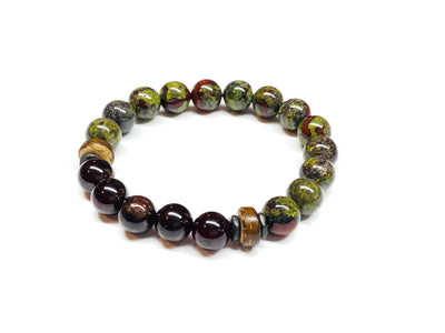 10mm Garnet Gemstone and Dragon Blood Jasper Bracelet