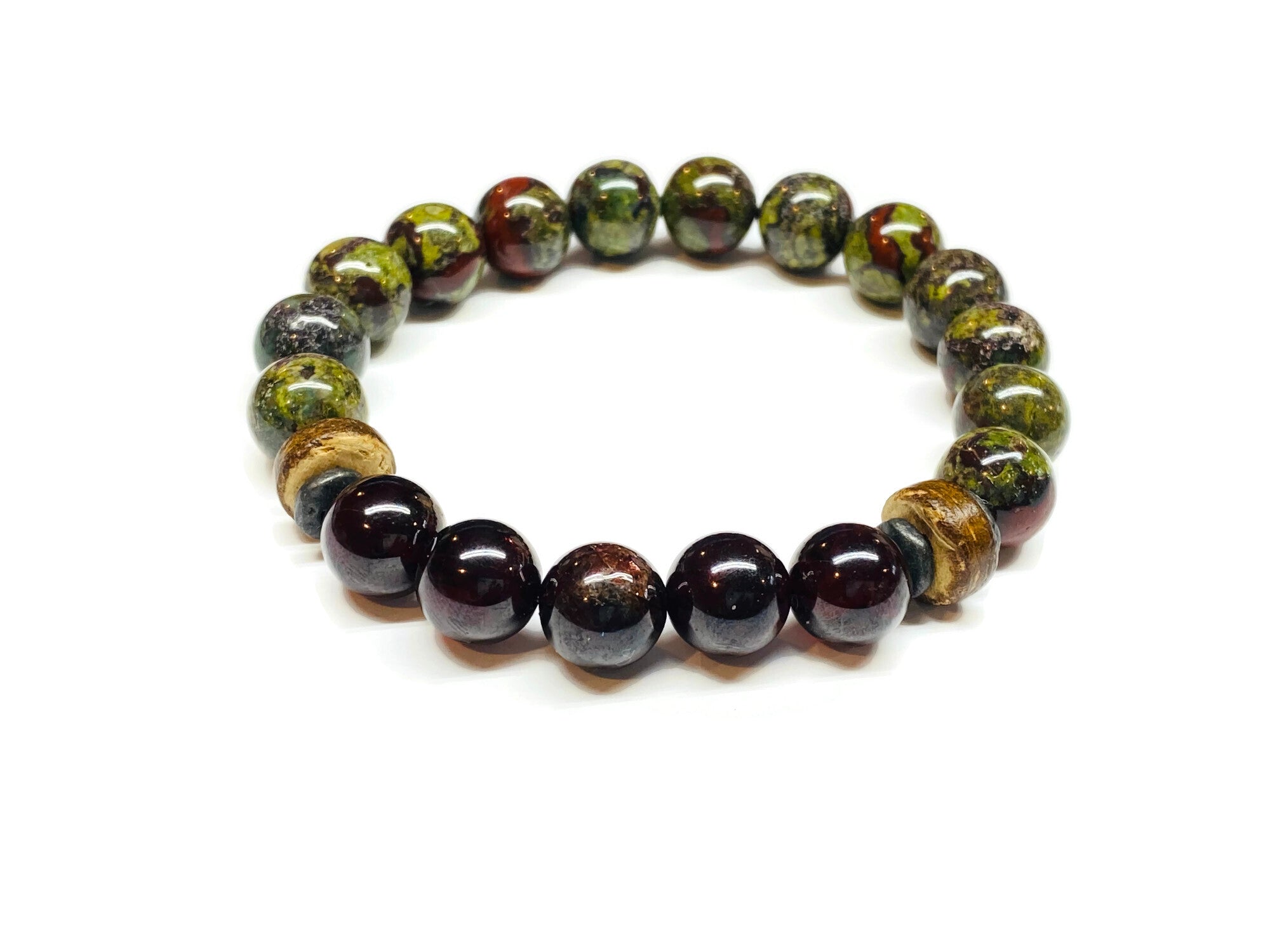 10mm Garnet Gemstone and Dragon Blood Jasper Bracelet