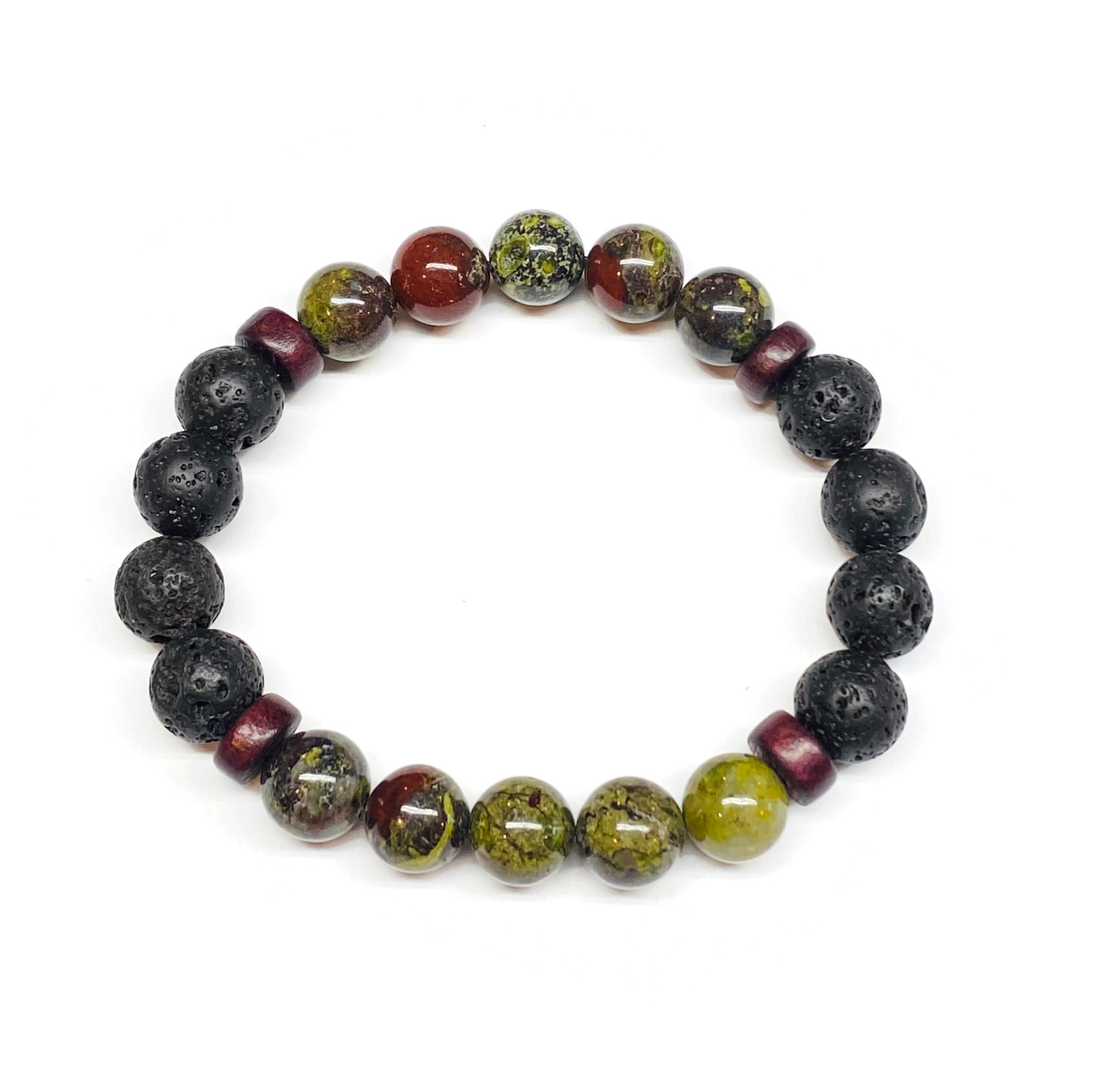 10mm Dragon Blood Jasper Lava Rock Bracelet
