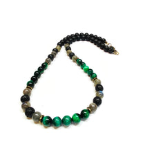 Load image into Gallery viewer, Mens Green Tiger eye, Labradorite, Lava Rock Necklace
