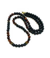 Load image into Gallery viewer, Mens Black Lava Rock and Red Tiger eye Necklace
