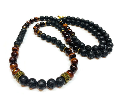 red tiger eye lava rock necklace