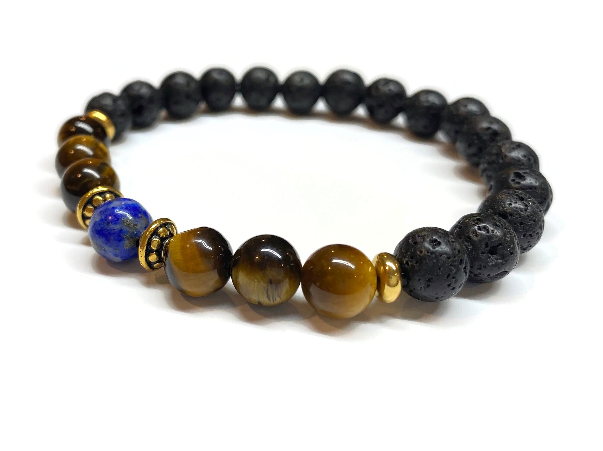 Lapis Lazuli Yellow Tiger Eye Lava rock Bracelet