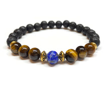 Load image into Gallery viewer, Lapis Lazuli Yellow Tiger Eye Lava rock Bracelet
