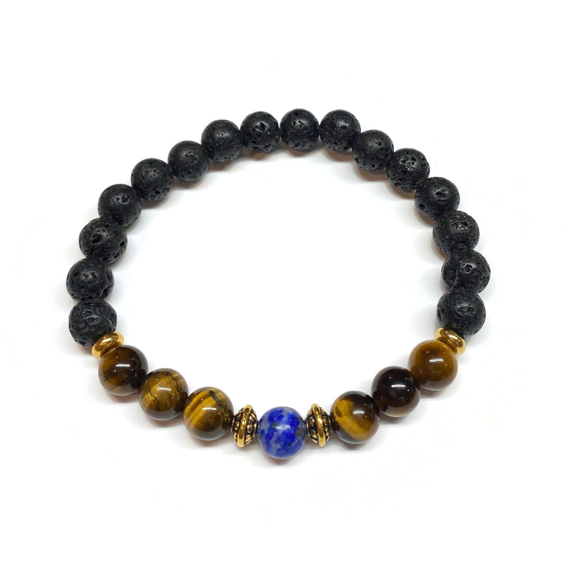 Lapis Lazuli Yellow Tiger Eye Lava rock Bracelet