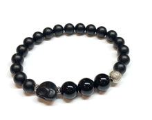 Load image into Gallery viewer, Howlite Skull Bali Beads and Black Onyx Beaded Bracelet

