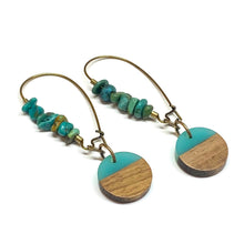 Load image into Gallery viewer, Wood Resin Turquoise Hoop Earrings
