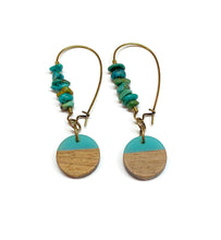 Load image into Gallery viewer, Wood Resin Turquoise Hoop Earrings
