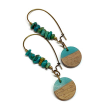Load image into Gallery viewer, Wood Resin Turquoise Hoop Earrings
