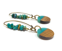 Load image into Gallery viewer, Wood Resin Turquoise Hoop Earrings
