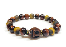 Load image into Gallery viewer, Skull beaded bracelet tiger eyes

