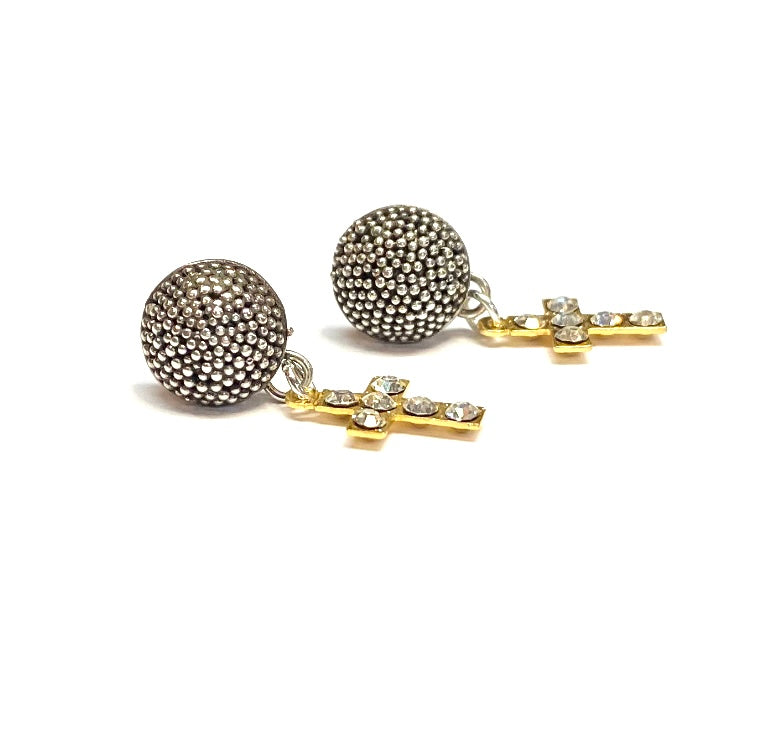 Sterling Silver Gold Plated Cross Earrings - Unisex