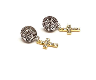 Sterling Silver Gold Plated Cross Earrings - Unisex