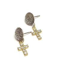 Load image into Gallery viewer, Sterling Silver Gold Plated Cross Earrings - Unisex
