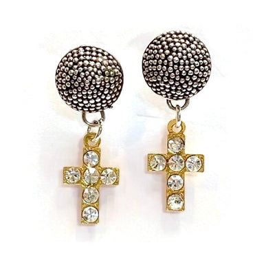 Sterling Silver Gold Plated Cross Earrings - Unisex
