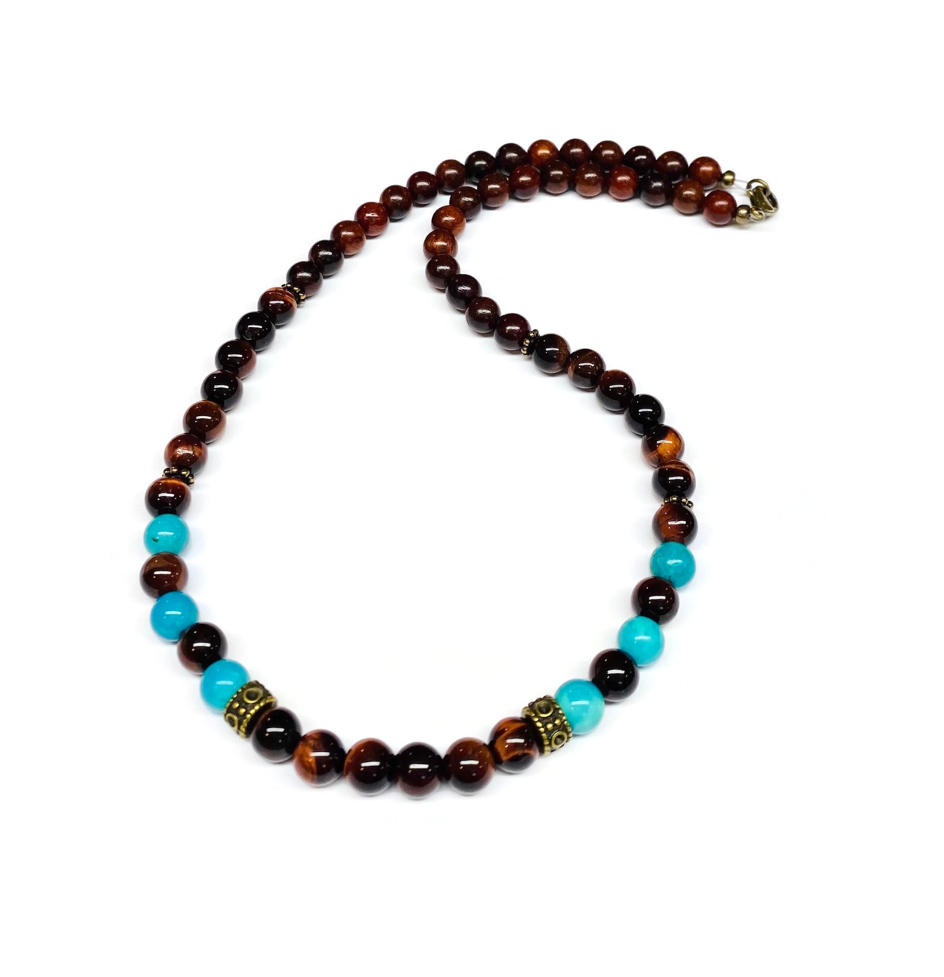 Turquoise Red Tiger Eye and Wood Necklace