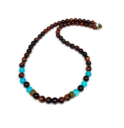 Turquoise Red Tiger Eye and Wood Necklace