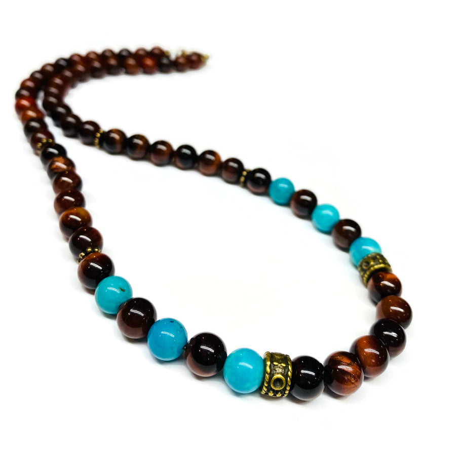 turquoise red tiger eye beaded necklace